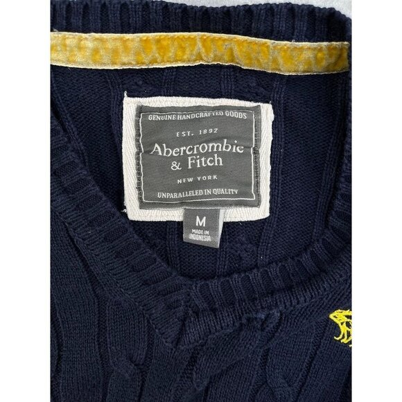 Abercrombie & Fitch V Neck Cable Knit Sweater Navy Blue Size Medium - Picture 7 of 11